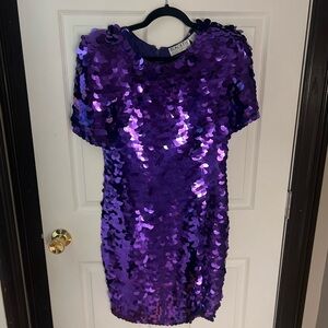 Vintage purple sequin ‘Black Tie’ by Oleg Cassini dress.